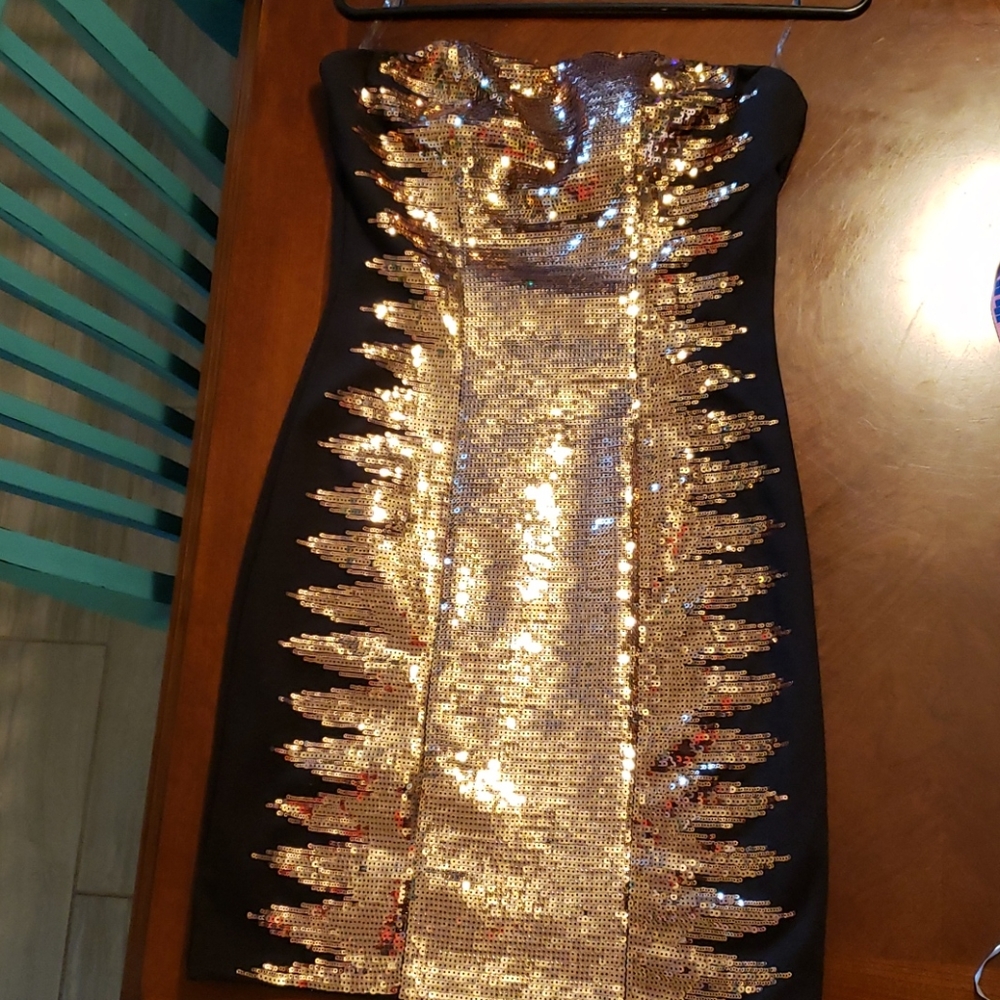 Black and bronze/gold sequin dress